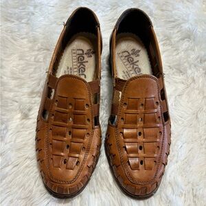 RIEKER Anti Stress Loafer Sandal Women Size 6 Honey‎ Brown Slip on Comfort Shoe